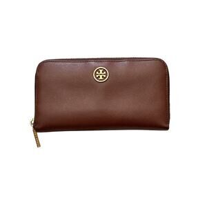 Tory Burch Leather Zipper Wallet With Gold Tone Hardware